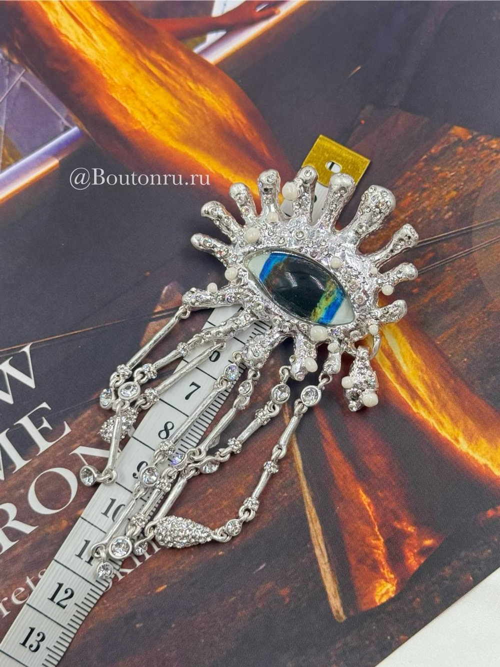 Брошь "Глаз" с эмалью и стразами серебристая Скиап.