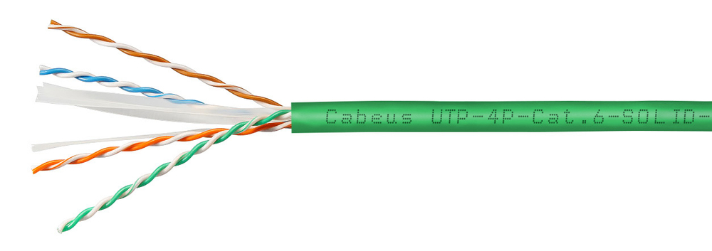 Кабель витая пара U/UTP 6 кат. 4 пары Cabeus UTP-4P-Cat.6-SOLID-LSLTx-GN