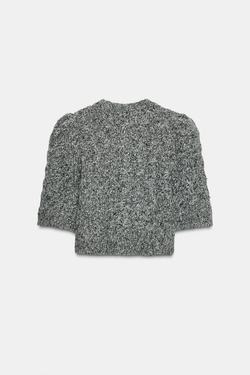 ZARА КАРДИГАН С ОБЪЕМНЫМИ РУКАВАМИ, БЕЛЫЙ/ЧЕРНЫЙ