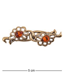 AM-3845 Брошь «Перышки Павлина» (латунь, янтарь)