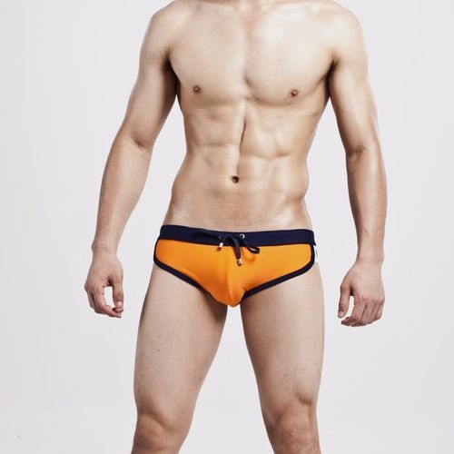 Мужские плавки брифы оранжевые с темно-синей окантовкой Seobean Orange Brief Swimsuit
