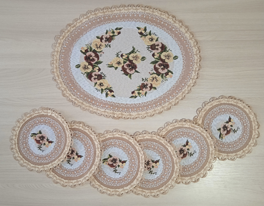 Набор гобеленовых салфеток Анютки (1 шт 30х40 + 6 шт 15х15)