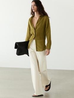 Massimo Dutti Рубашка свободного кроя с рубашечным воротником, зеленый