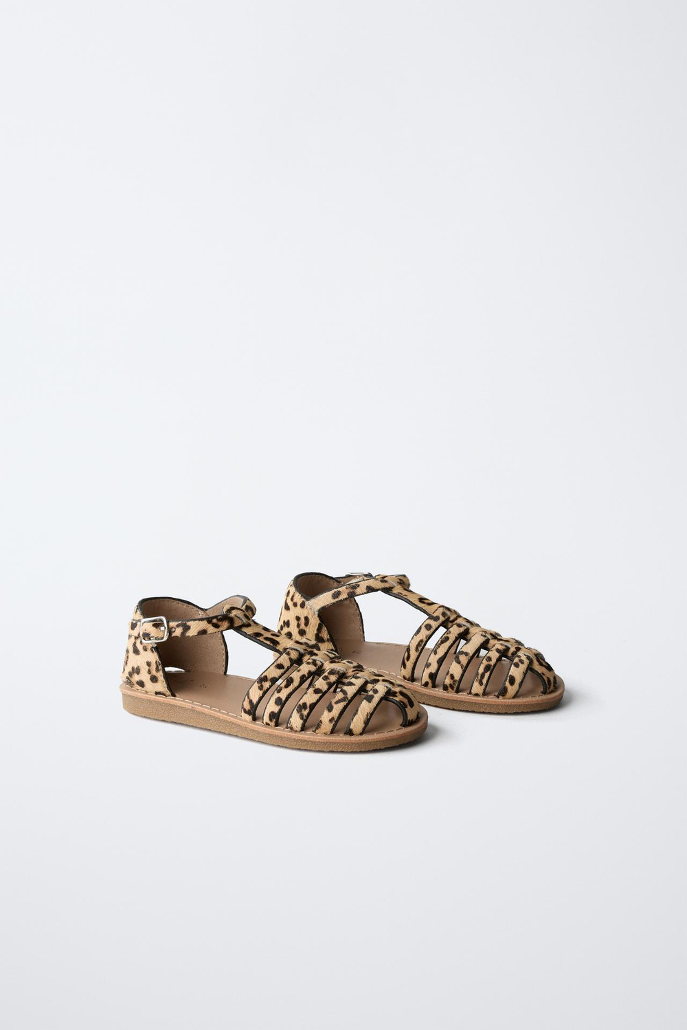 ZARA КОЖАНЫЕ САНДАЛИИ С ПРИНТОМ, ПЕСОЧНО-КОРИЧНЕВЫЙ
