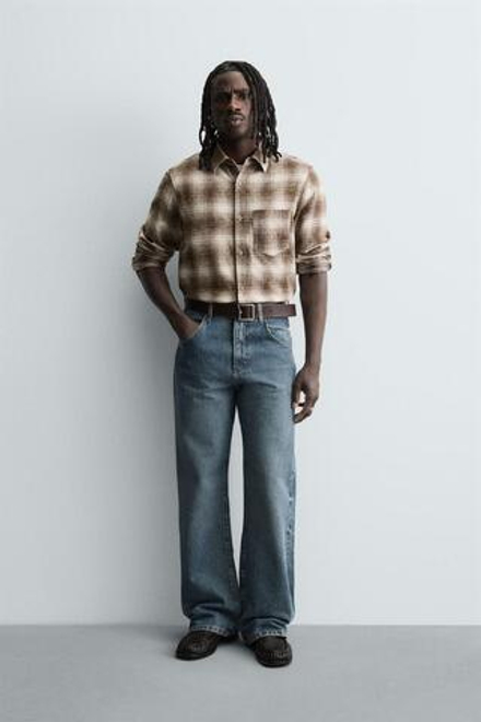 ZARA РУБАШКА RELAXED FIT В КЛЕТКУ, КОРИЧНЕВЫЙ