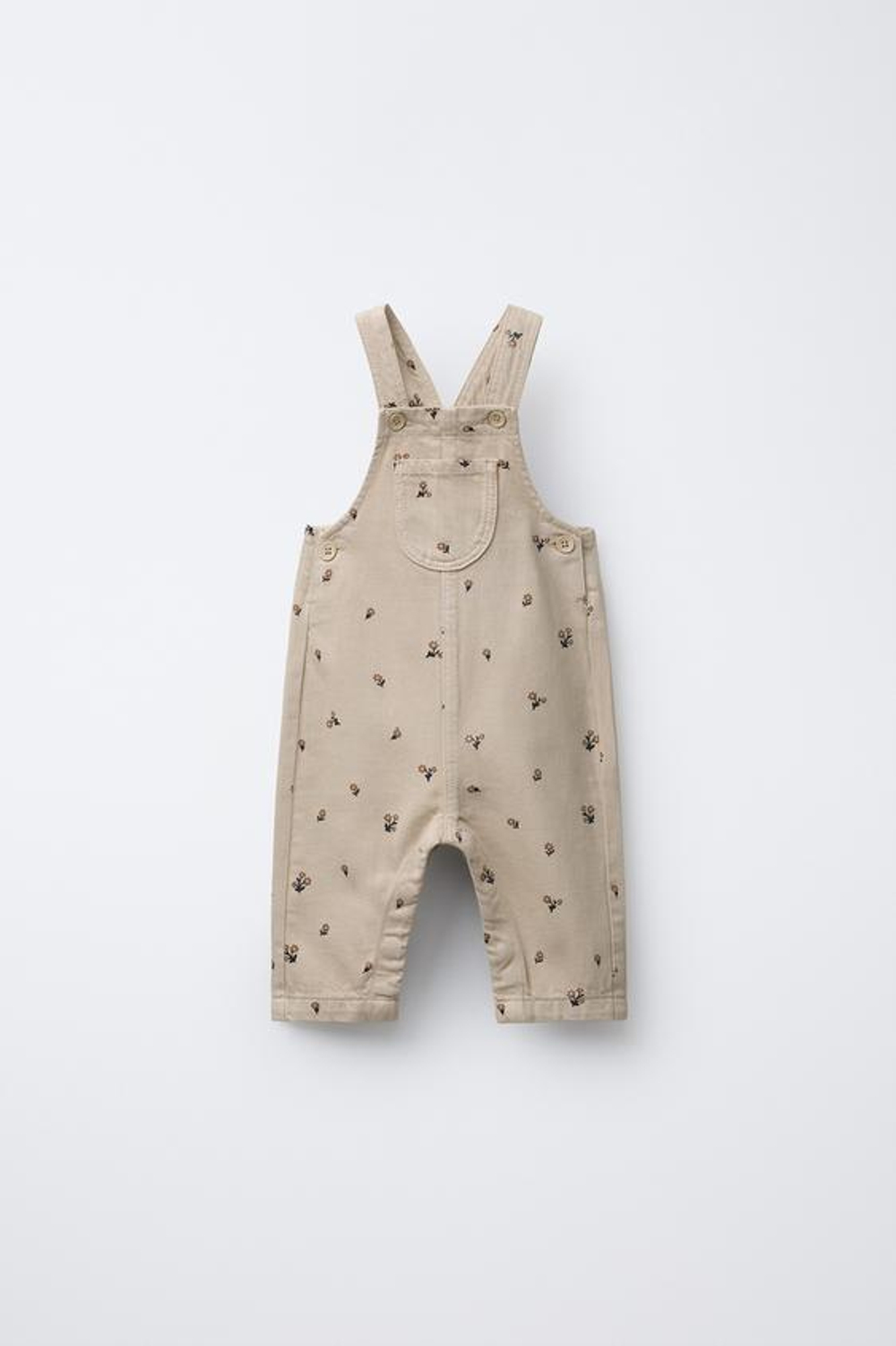 ZARA КОМБИНЕЗОН ИЗ ТВИЛА С ЦВЕТОЧНЫМ ПРИНТОМ, БЕЖЕВЫЙ