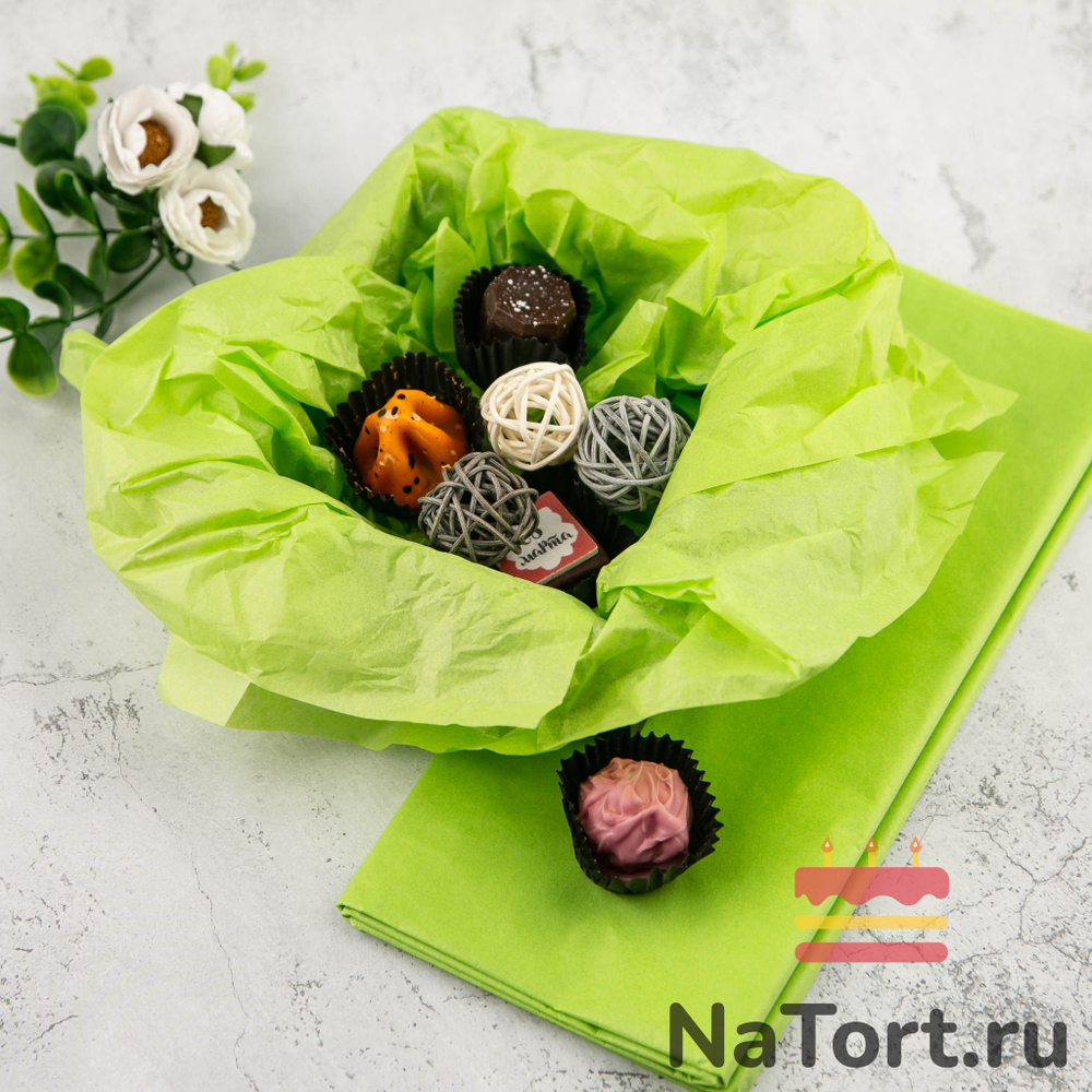 Бумага упаковочная тишью, Салатовая 50х66 см (10 листов)