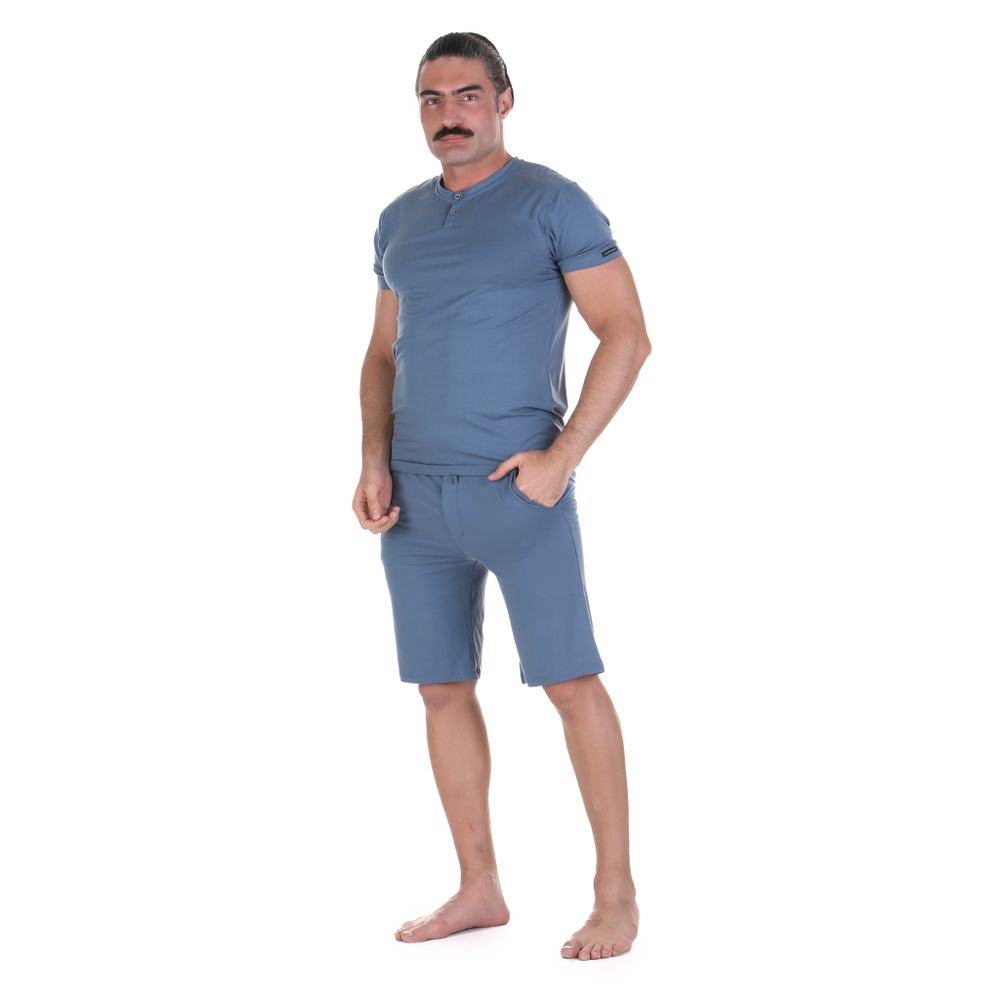 Мужская пижама (футболка и шорты) голубая BALDESSARINI 95014/4006 820