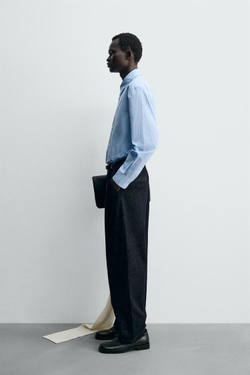 ZARA РУБАШКА СВОБОДНОГО КРОЯ В ПОЛОСКУ, НЕБЕСНО-ГОЛУБОЙ