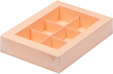 Коробка для 6 конфет, оранжевая с окном