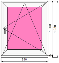 Пластиковое окно 1000 х 850 ТермА Эко с поворотно-откидной створкой