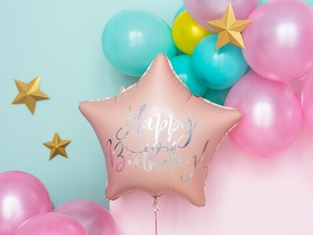 Шар "Розовая звезда Happy Birthday"