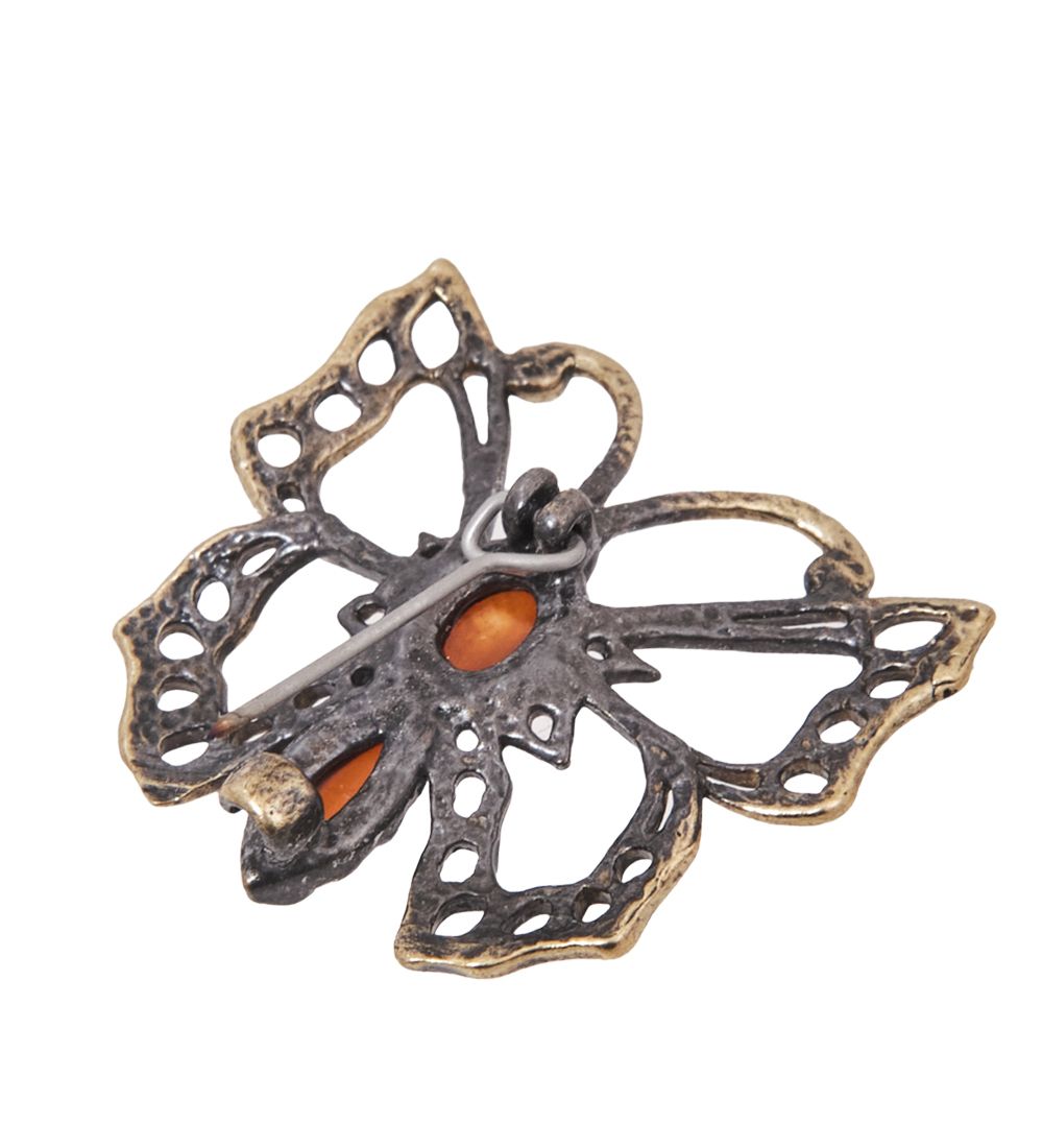 AM-4055 Брошь «Бабочка Перламутр» (латунь, янтарь)