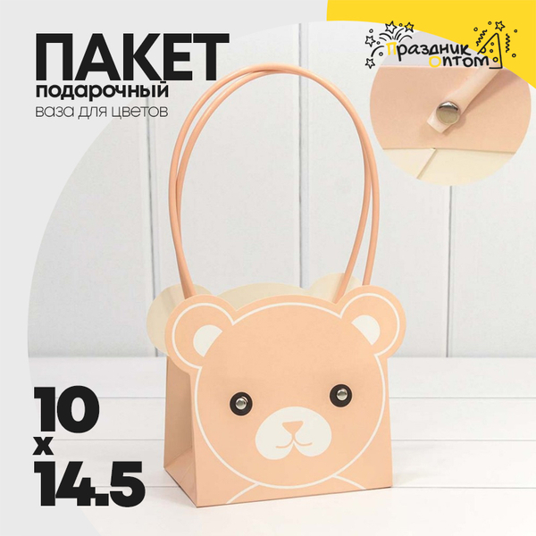 
          Пакет подарочный 14.5х10х14.5см Ваза для цветов "Мишка" (Персиковый)