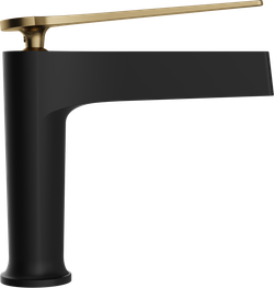 Смеситель для раковины STWORKI Аулум S06010BG матовый черный, матовое золото + донный клапан SD-001BK матовый черный