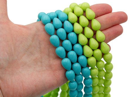 Нить бусин для украшений Капля 10х14мм, "Майорка-Бирюза" (имитация)