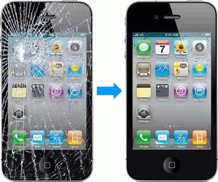 Замена разбитого стекла на дисплее iPhone.