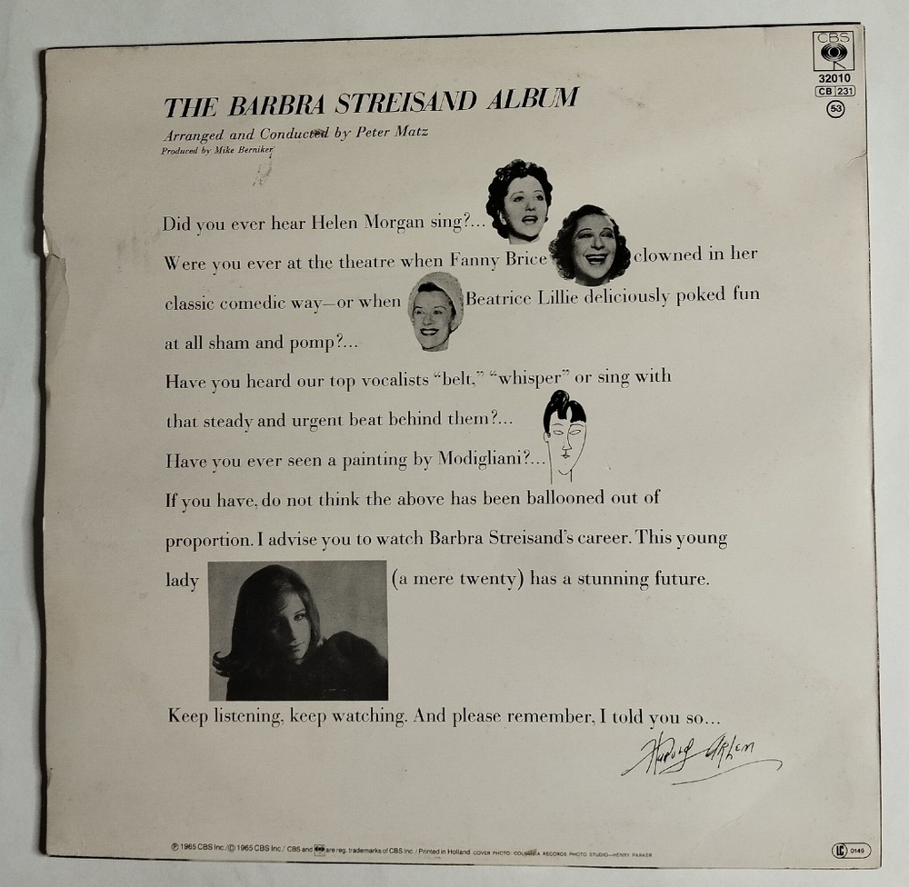 Винтажная виниловая пластинка LP The Barbra Streisand Album (Holland 1982)