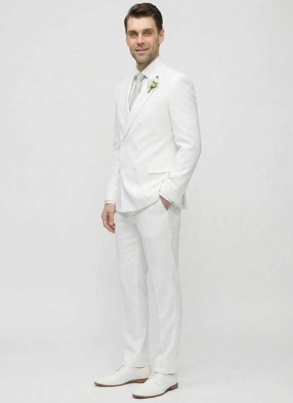 Мужской костюм двубортный (белый) А86