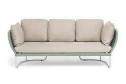 "Фиджи" диван 3-местный плетеный из роупа, каркас алюминий светло-серый (RAL7035) муар, роуп зеленый (4204) круглый tex, ткань Mossle бежевая