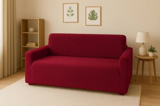 Чехол Соты на 3-х местный диван, цвет Бордовый