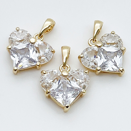 Подвеска Сердце, цвет золото+прозрачный, размер 14*14 мм, цена за 1 шт