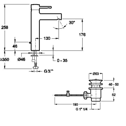 Смеситель для раковины высокий Jacob Delafon Cuff E37303-CP схема