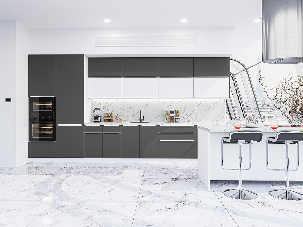 Прямая модульная кухня Фьюжн-02 Stormy Silk/Silky White - Белый 2140*4400*600