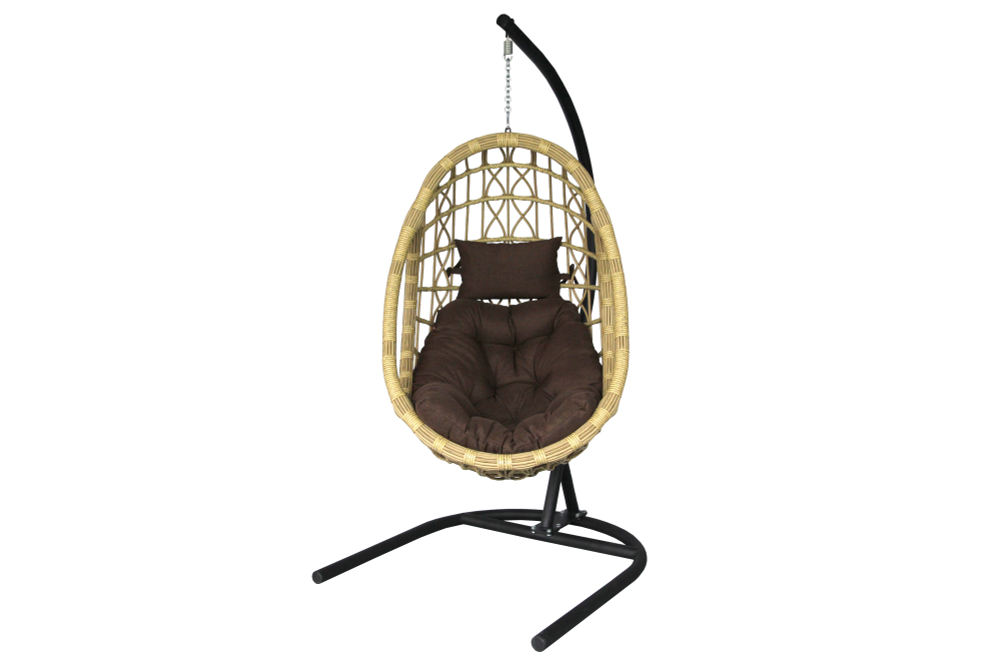 Кресло подвесное Ривьера арт.D24-МТ2025 (стойка+основание.черн.,корзн.бежевая.,подуш.шоколад. 3уп. (В))