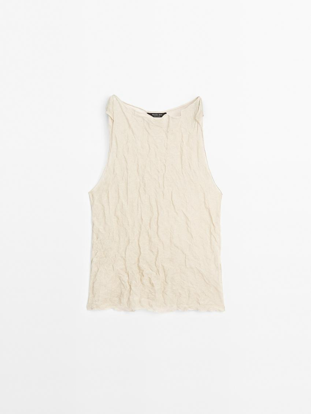 Massimo Dutti Топ из жатой ткани с горловиной халтер, дымчатый