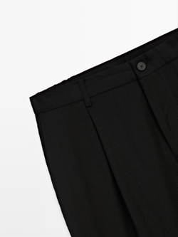 Massimo Dutti Брюки свободного кроя из шерстяной смеси с вытачками, черный