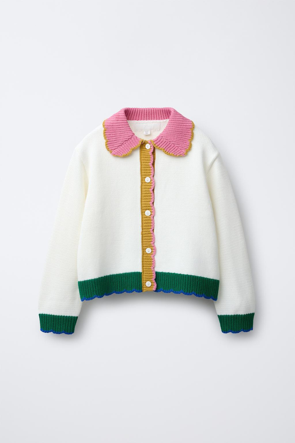 ZARA КОНТРАСТНЫЙ ВЯЗАНЫЙ КАРДИГАН, ЭКРЮ