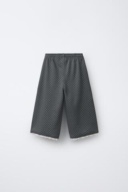 ZARA БРЮКИ-КЮЛОТЫ ИЗ МЯГКОЙ ТКАНИ С ПРИНТОМ И КРУЖЕВОМ, СЕРЫЙ