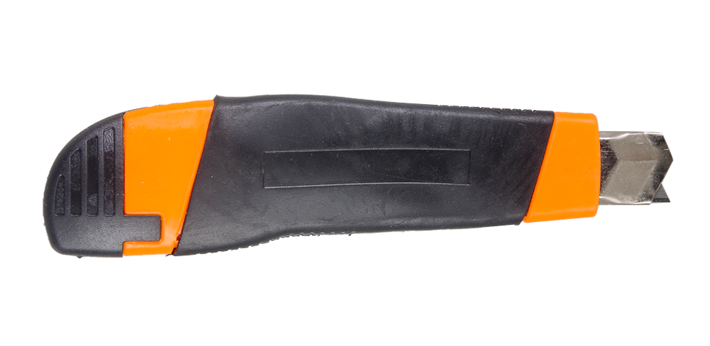 Нож с выдвижным лезвием 18 мм, двухкомпонентный корпус, металлическая направляющая, винтовой фиксатор, Вихрь