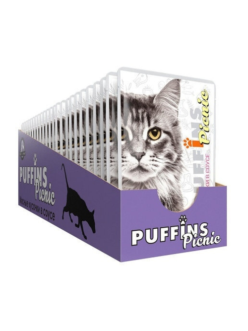 Puffins Picnic Влажный корм для кошек, ягненок в соусе, 26 шт x 85 г
