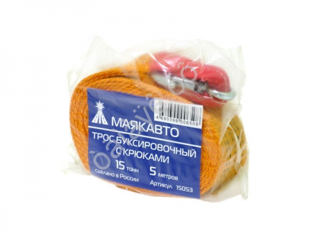 Трос буксира15т/5м лента МаякАвто с Крючками, ширина 70мм  15053