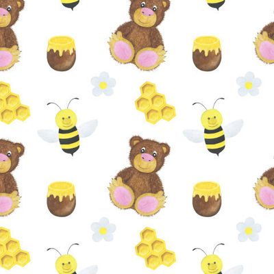 Мишка и мед акварель