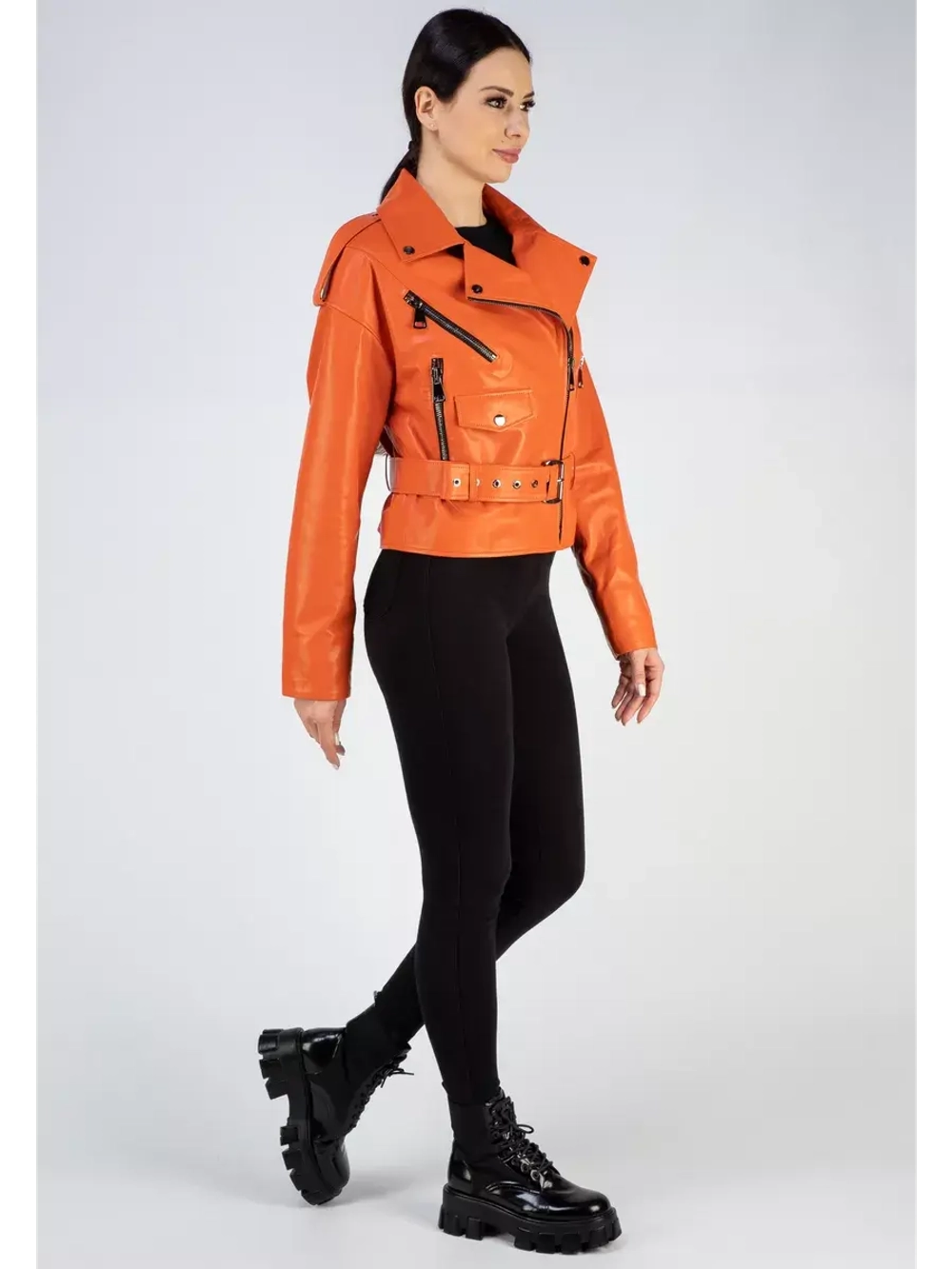 Кожаная куртка демисезонная косуха оверсайз