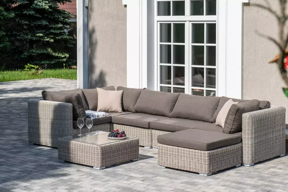 "Лунго" трансформирующаяся лаунж-зона из искусственного ротанга, цвет бежевый