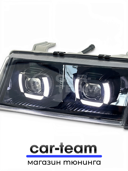 Фары ВАЗ 2110, 2111, 2112 передние с белыми галочками в стиле BMW ver 2.0 c Bi LED модулями, черная маска, тонированные поворотники