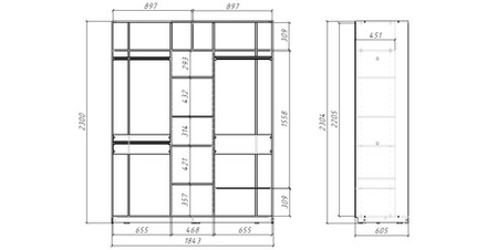 Шкаф-купе МАМА SLIM,184*60, Дуб вотан, Серый с зеркалом
