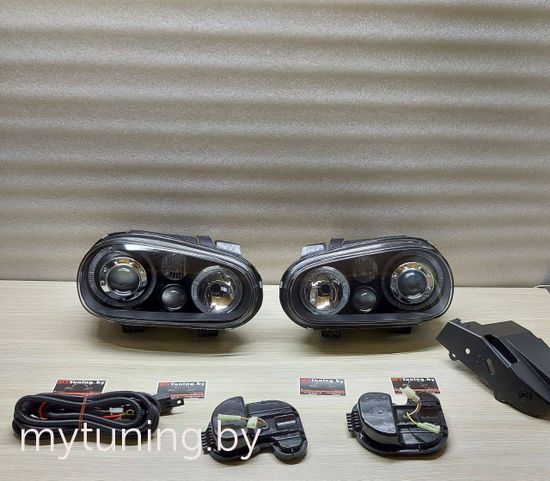 Передние фары VW Golf 4 angel eyes black