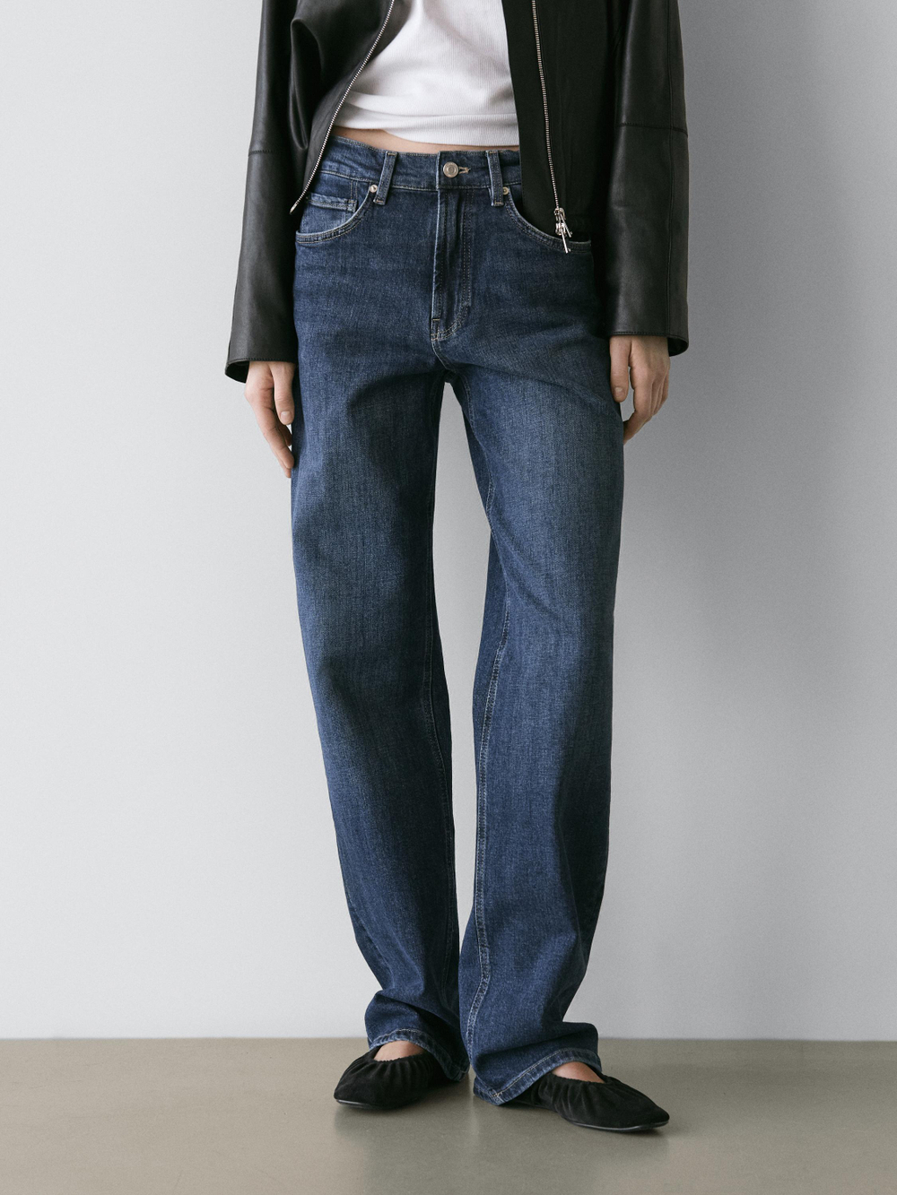 Massimo Dutti Джинсы прямого кроя с высокой талией, средне-синий