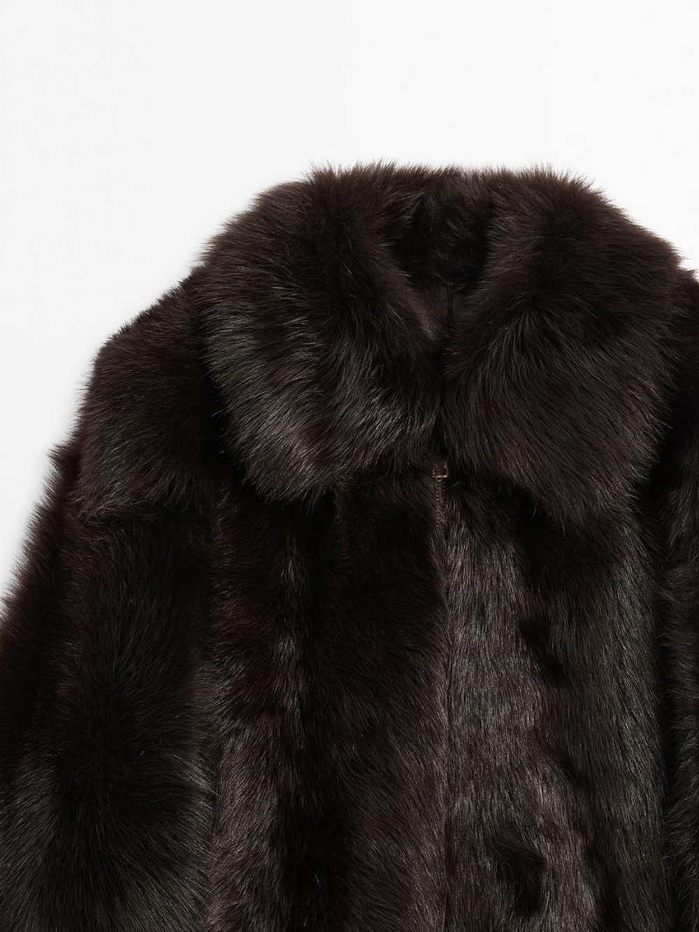 Massimo Dutti Короткая шуба из тосканской кожи, коричневый