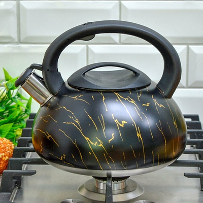 Чайник 3л со свистком, индукция, черный мрамор