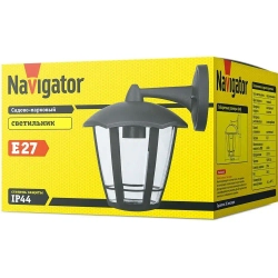 Светильник уличный настенный Navigator 61 615, 6 граней, 60 Вт, цоколь E27, IP44, черный