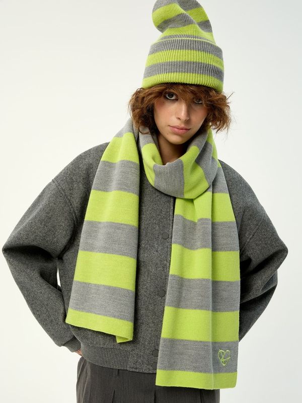 Шарф в полоску серый / лимон - фото 3