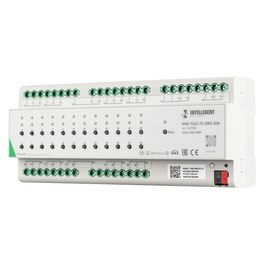 INTELLIGENT ARLIGHT Релейный модуль KNX-7242-72-DRO-DIN Grey (BUS, 24x10A) (IARL, IP20 Пластик, 2 года) 049900