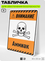 Табличка для обеспечения безопасности "Внимание аммиак", для производства, предприятия, организаций, 40х30 см, Silver Plane x Айдентика Технолоджи