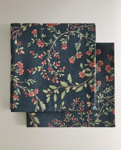 ZARA HOME КУХОННЫЕ ПОЛОТЕНЦА С ЦВЕТОЧНЫМ УЗОРОМ (НАБОР ИЗ 2 ШТ.), СИНИЙ